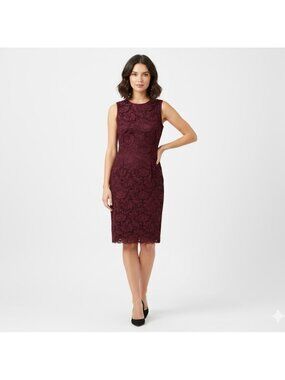 JUDITH & CHARLES Elegant Burgundy floral  Lace sleeveless sheath Dress 4